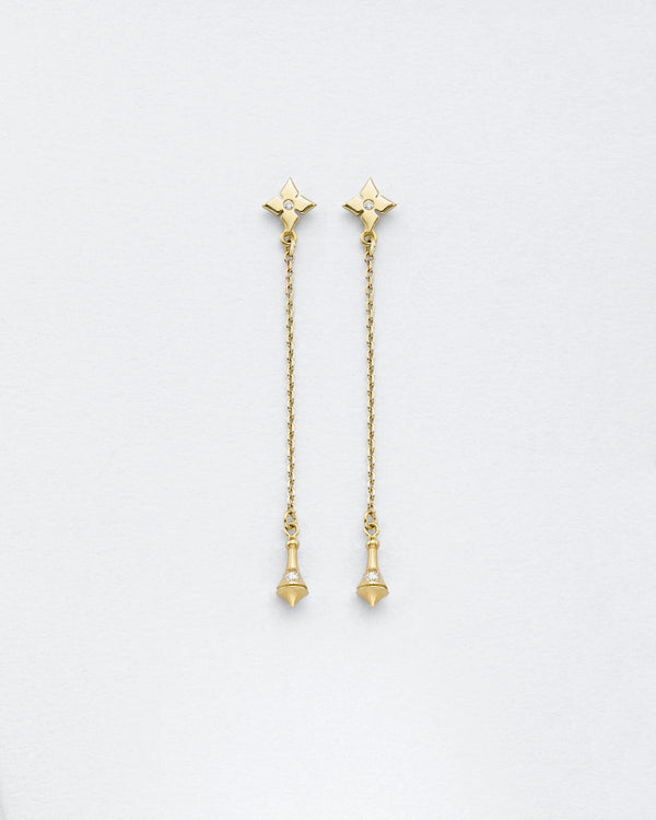 Chain Reaction Clover Pendulum Bell Earrings
