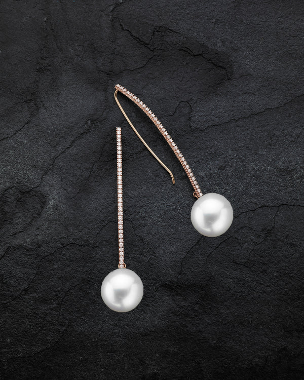 Jumbo Pearl Crescent Diamond T-Drop Earrings