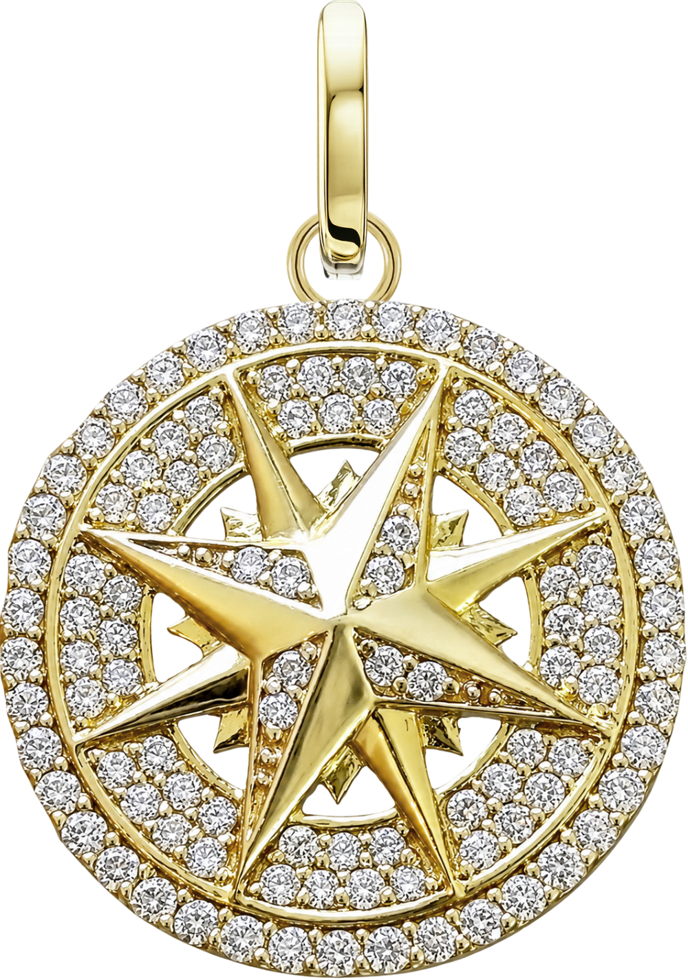 North Star Medallion in yellow gold with pavé diamonds