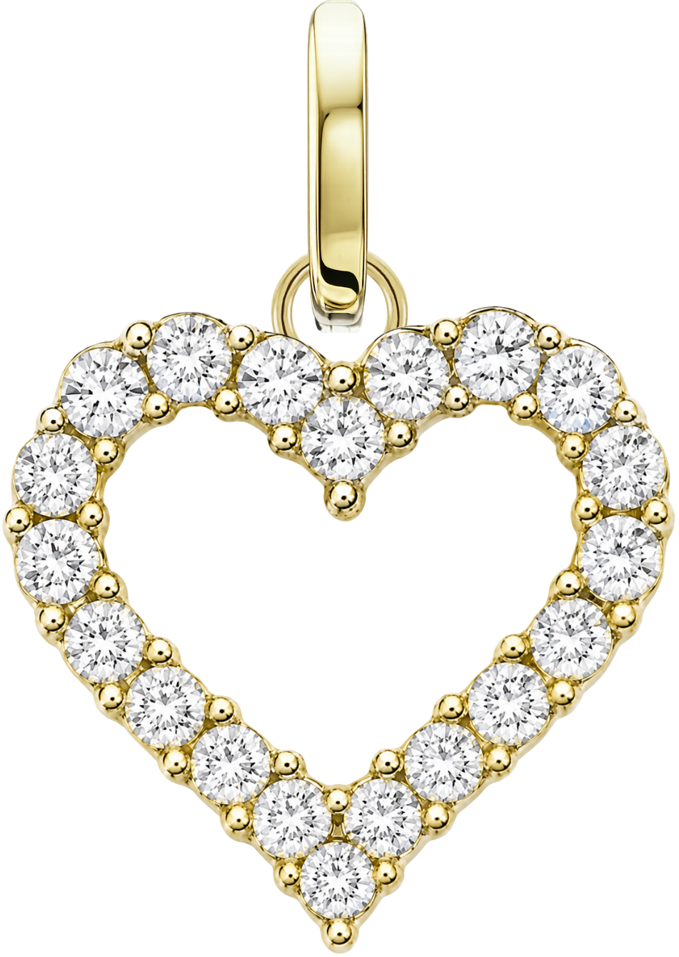 Open Heart Charm in yellow gold with diamonds