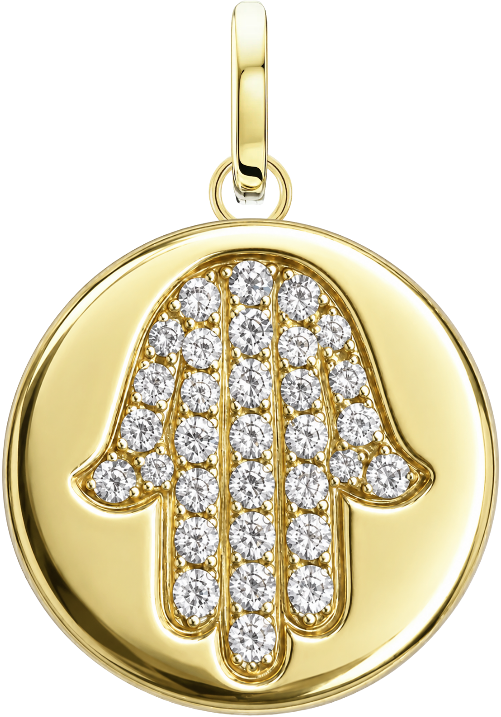 Classic Hamsa Medallion in yellow gold with pavé diamonds
