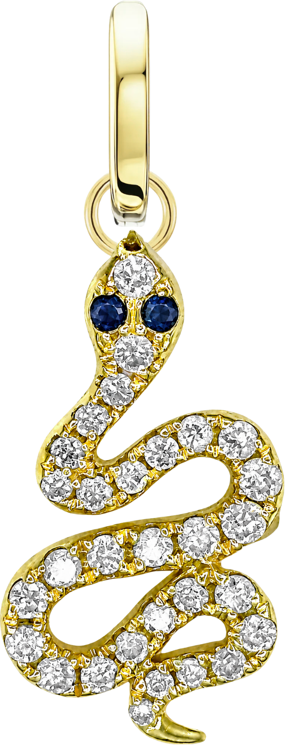 Serpent Charm in yellow gold with pavé diamonds and sapphire eyes