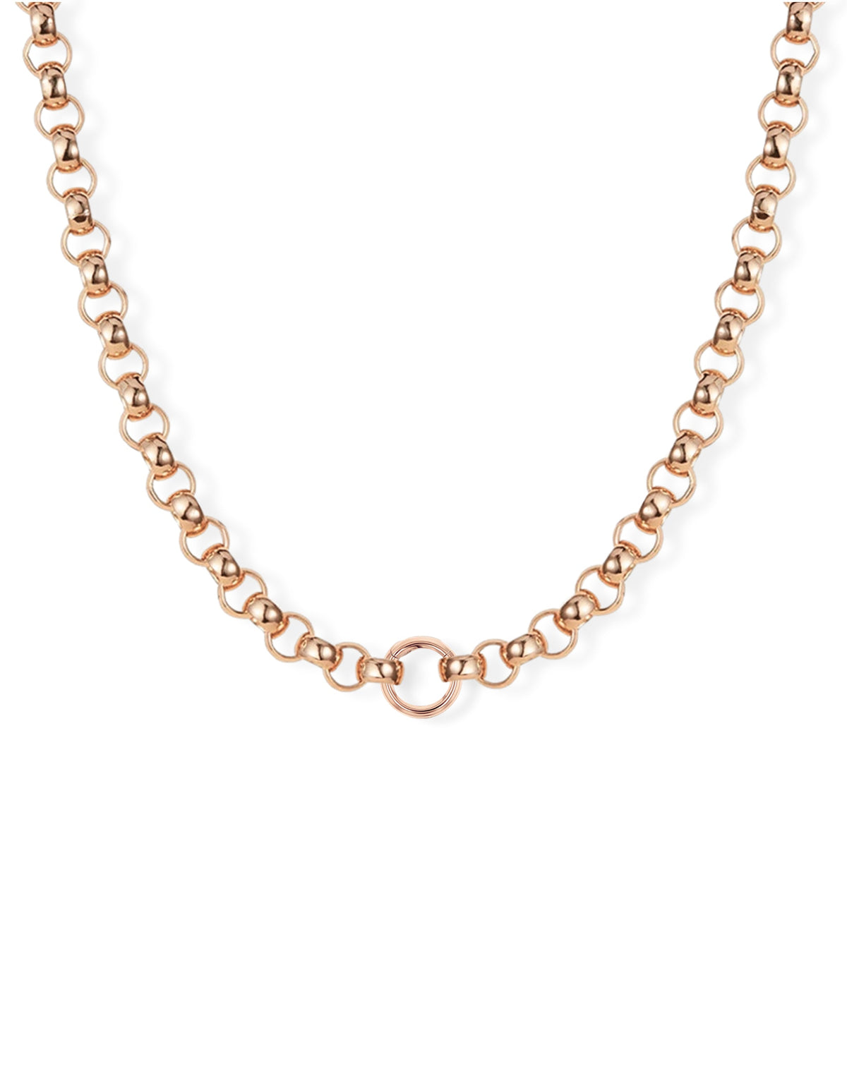 Rolo chain necklace in solid rose gold with a diamond centre ring