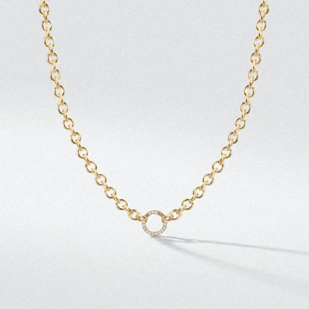 Circle chain necklace in solid yellow gold with a diamond centre ring