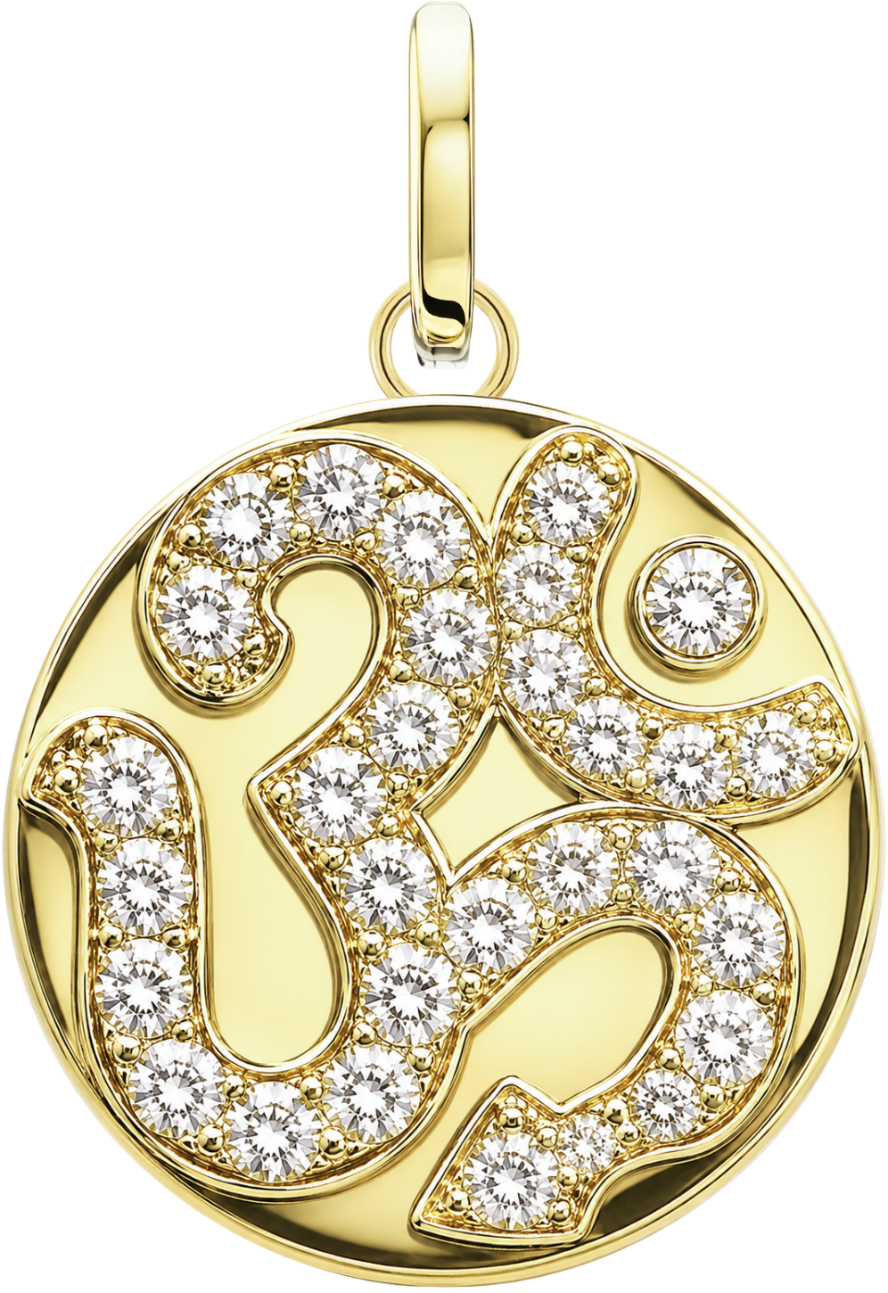 Radiant Om Medallion in yellow gold with pavé diamonds