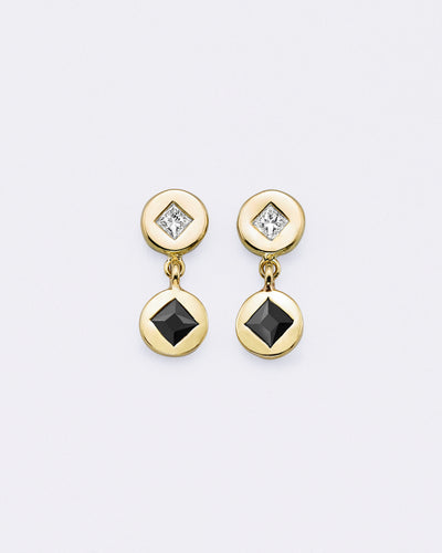 Black Diamond Double Medallion Earrings
