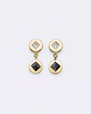 Black Diamond Double Medallion Earrings