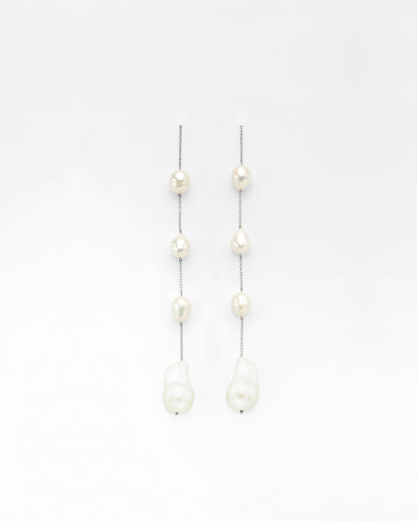 Shoulder Duster Pearl Chain Quad Earrings