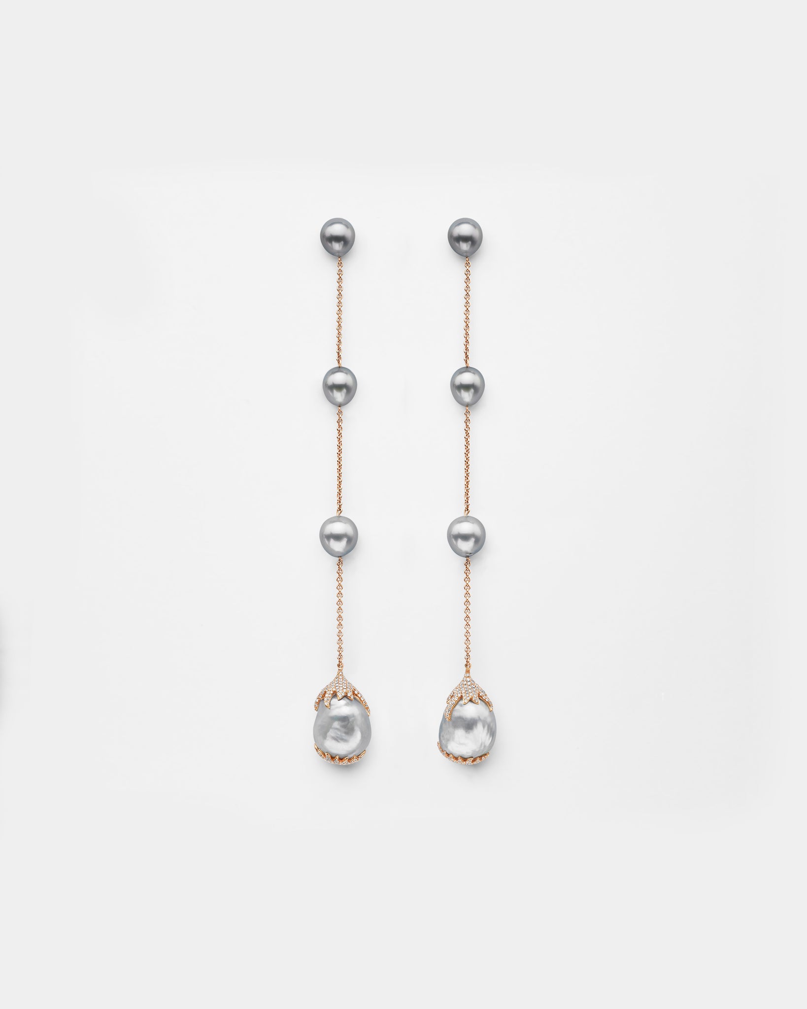 Diamond Encrusted Shoulder Duster Pearl Earrings