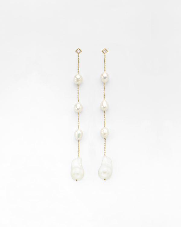 Shoulder Duster Diamond Post Quad Pearl Earrings