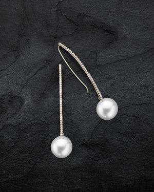 Jumbo Pearl Crescent Diamond T-Drop Earrings