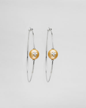 GOLDEN HULA CLOVER INLAY PEARL EARRINGS