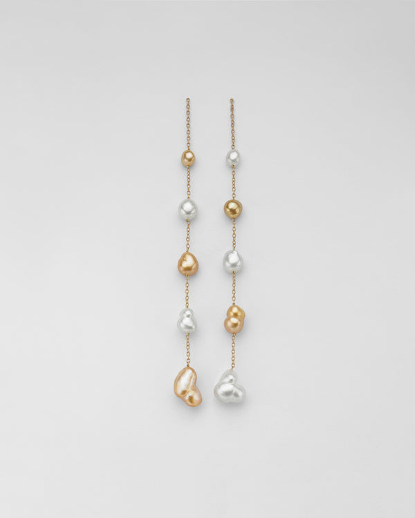 GOLDEN IVORY BAROQUE PEARL SHOULDER DUSTER EARRINGS