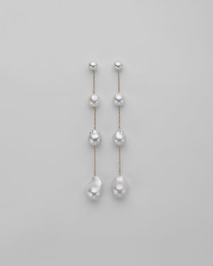SHOULDER DUSTER PEARL POST CHAIN QUAD EARRINGS