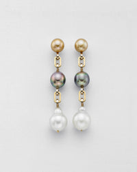Ball and Chain Tri Color Pearl Earrings