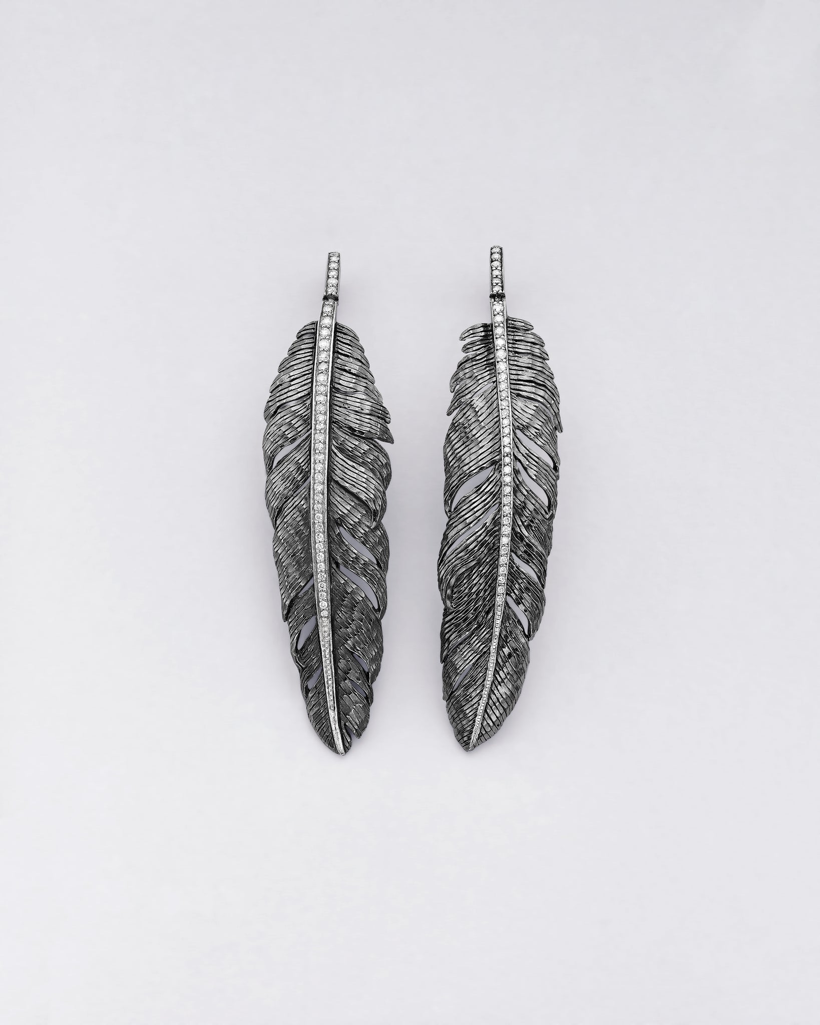 Structured Diamond Feather Earrings
