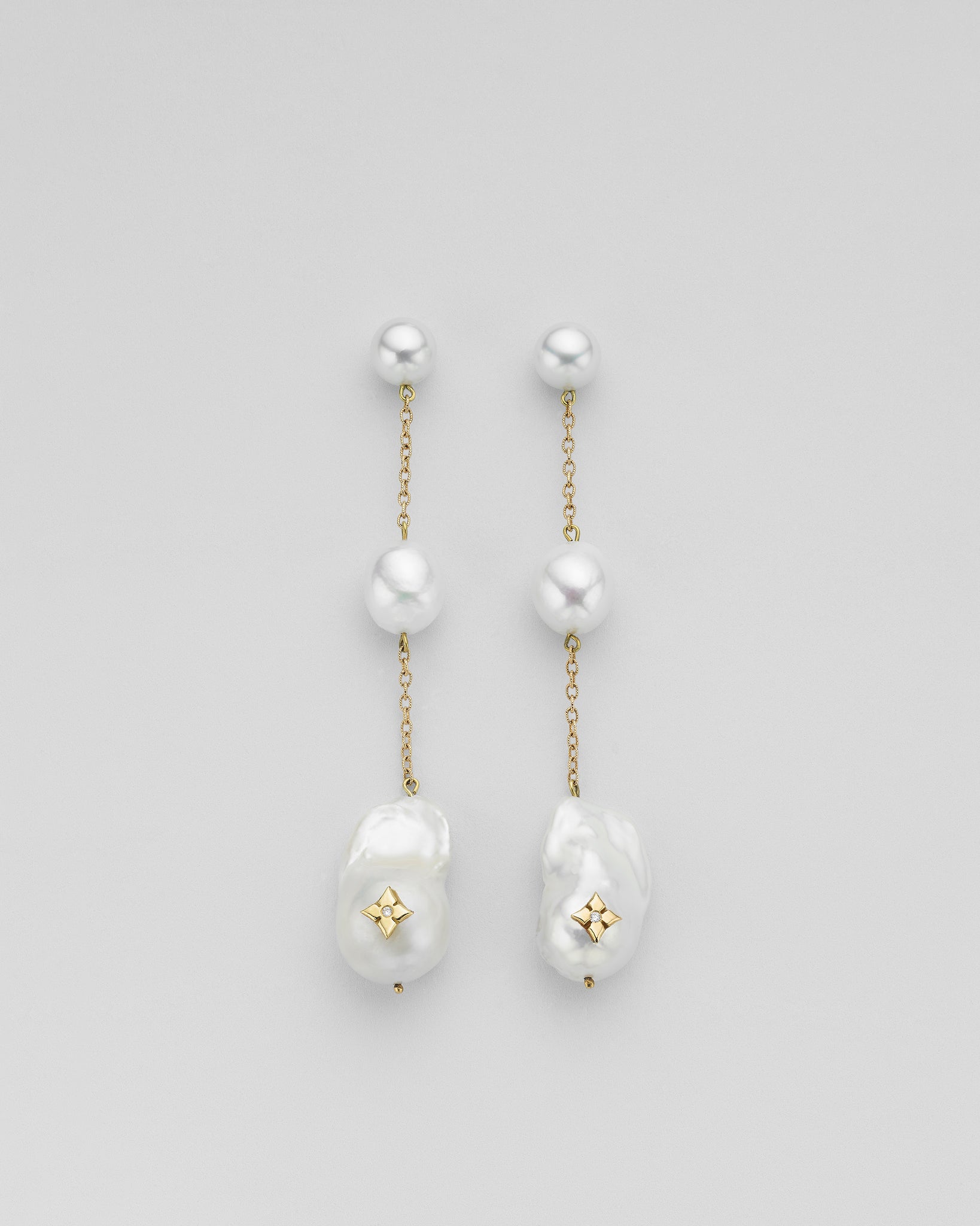 Shoulder Duster Clover Trio Inlay Pearl Chain Earrings