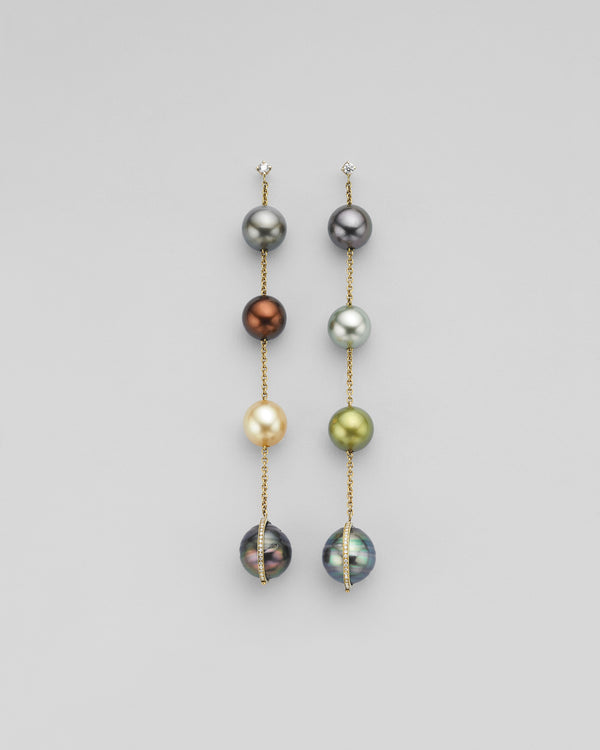 SHOULDER DUSTER CLOVER Quad Tahitian PEARL CHAIN EARRINGS