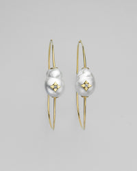 Hula Baroque South Sea Pearl Clover Inlay Charm Earrings