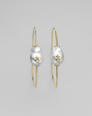 Hula Baroque South Sea Pearl Clover Inlay Charm Earrings
