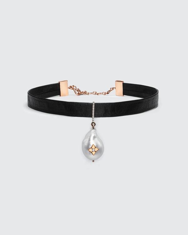 Black Butter South Sea Pearl Diamond Clover Choker
