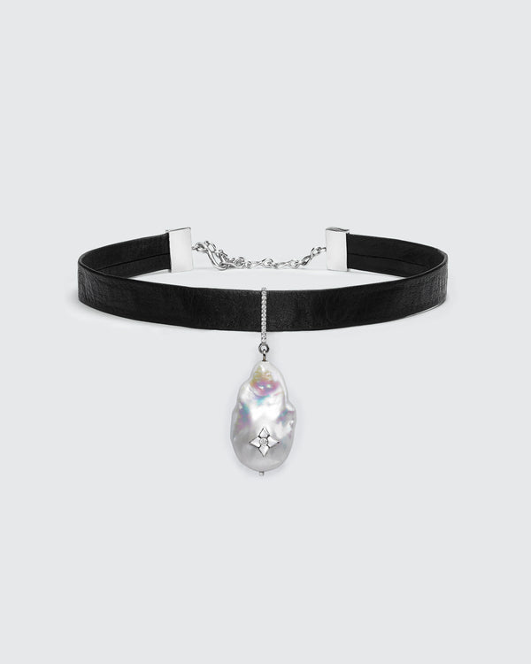 Black Butter South Sea Pearl Diamond Clover Choker