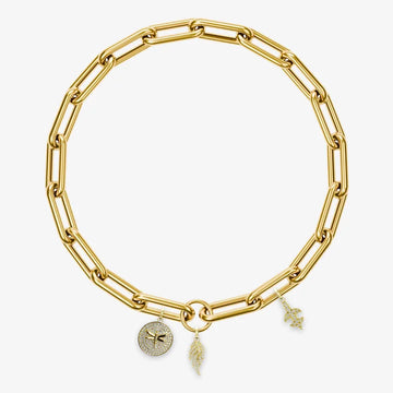 Paperclip bracelet, Magic Middle: Angel Wing Charm, Dragonfly Medallion, Fleur De Lis Charm
